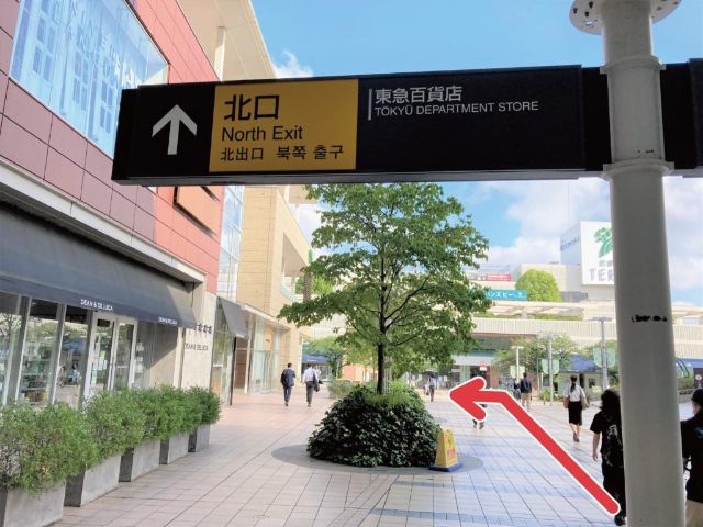 ② 北口から出ると「東急百貨店」があります。 そこを左へ曲がります。