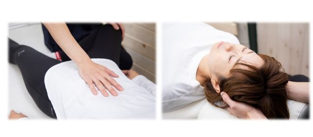 頭蓋骨調整と内臓調整の様子